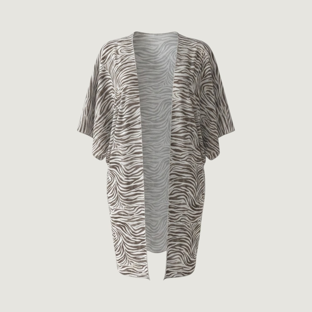 Tees2urdoor Womens Zebra Print Kimono Cardigan Grey White Open Front 2XL 3XL
